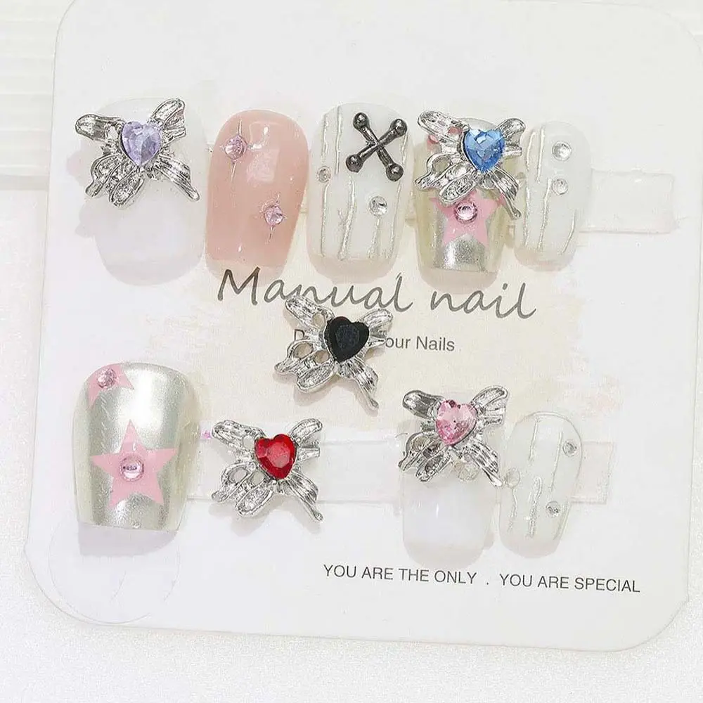 3Pcs/set Metal Nail Art Drills Heart Nail Decorations Manicure Ornaments Aolly Nail Charms Butterfly Nail Accessories