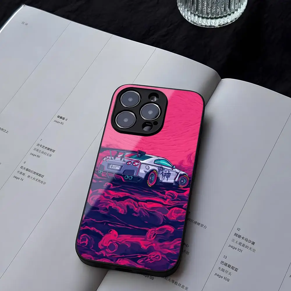 JDM GTR Car Mouse Pad Tempered Glass For iPhone 13 14 16 12 15 11 Pro Max Plus Mini X XR SE2020 Coque