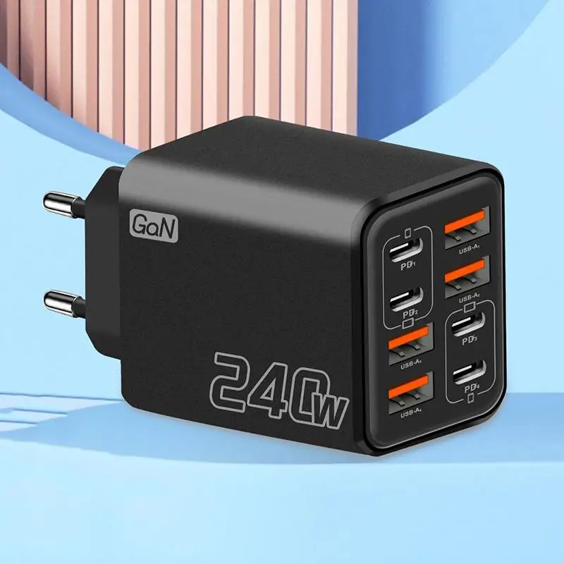 240W GaN USB C Charger 8 In 1 Fast Charging Power Adapter Portable for Family Travel Phone Laptop Charging view 3