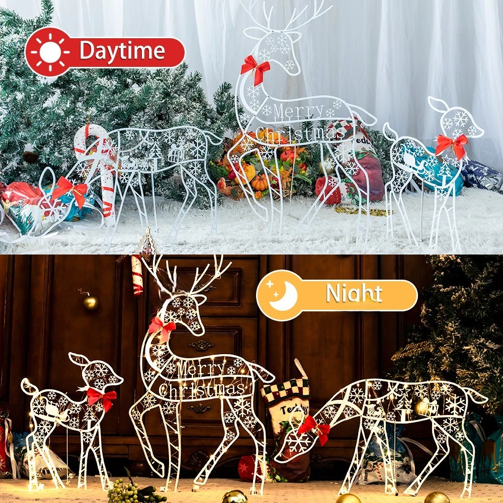 3pc original iluminado veados rena família iluminado veados decoração de natal com luzes led acender bucks quintal interno ou externo