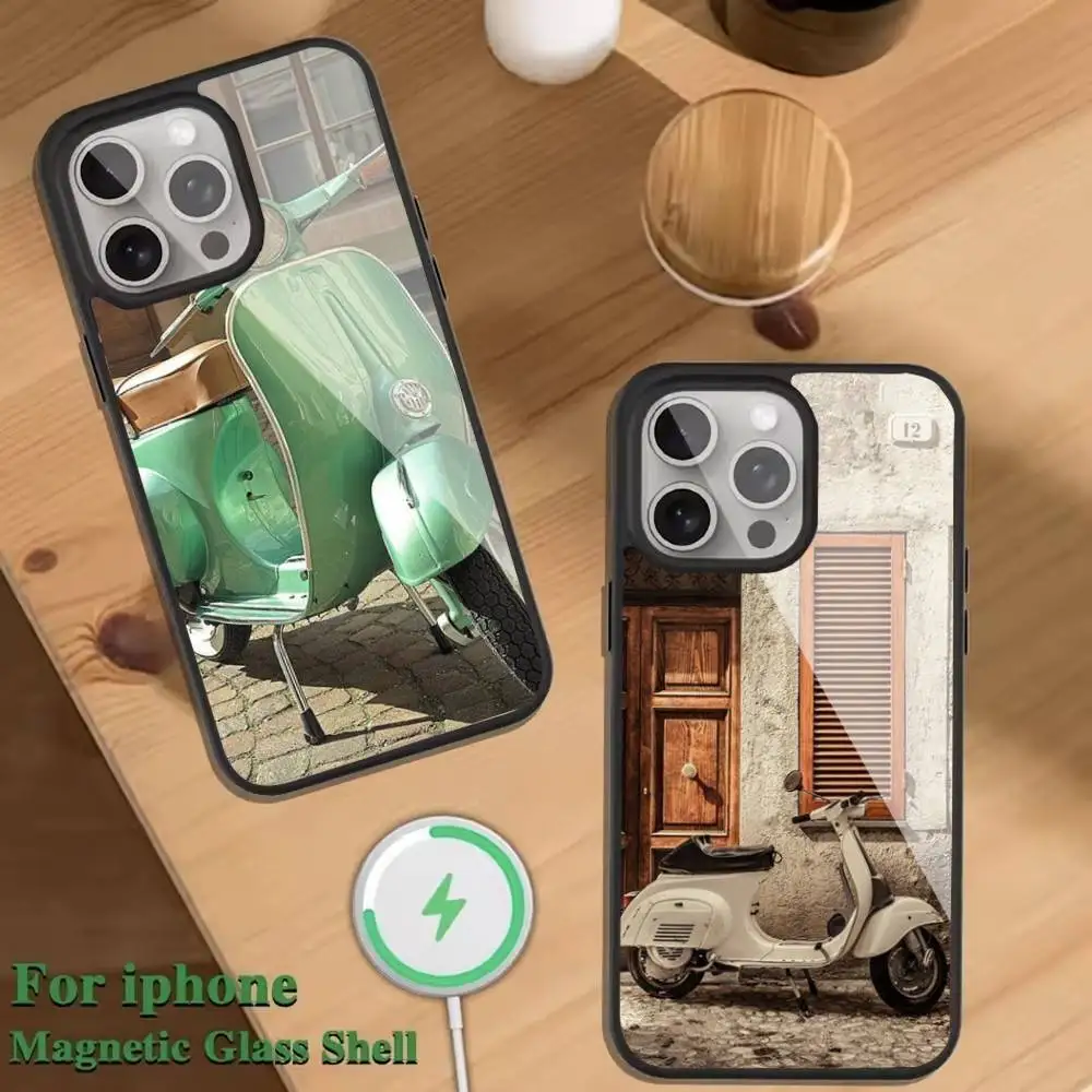 

V-VespaS Scooter Phone Case For Magnetic Wireless Charge Cover For iphone 16 15 14 13 12 11 Pro Max Plus Coque