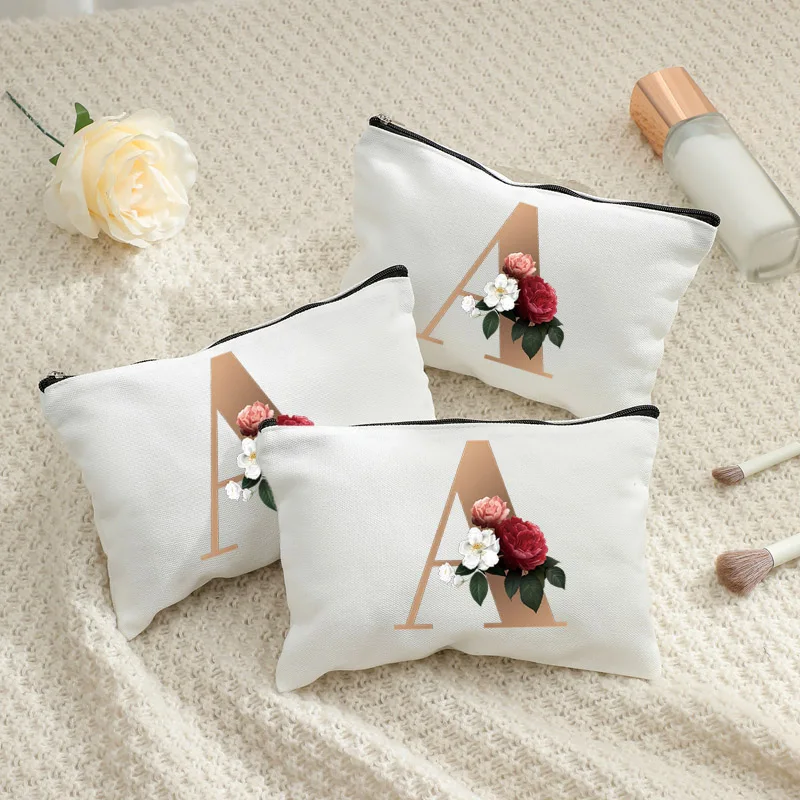 Bolsa de maquillaje para dama de honor, bolso de mano con estampado de flores y letras para mujer, regalos, bolsas de cosméticos, bolsas de maquillaje para fiesta nupcial, bolsa organizadora de artículos de tocador