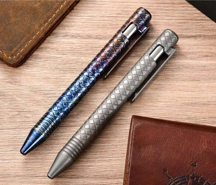 FEGVE Titanium Alloy Practical Pocket Ball Pen Portable Signature Pen w/ 5 G2 Refills