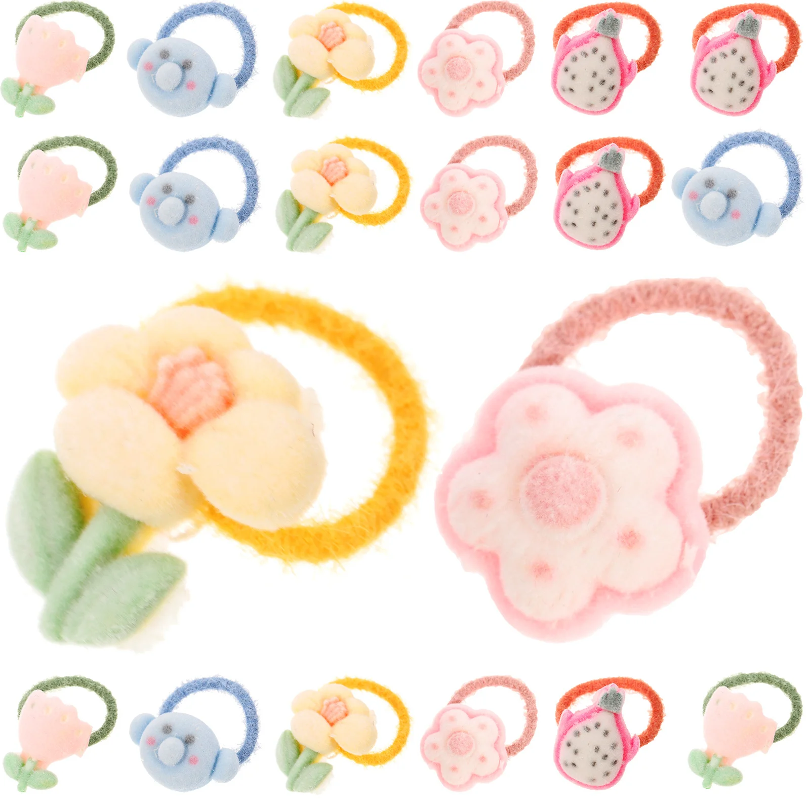 

20Pcs Little Girls Elastic Hair Ropes Adorable Bowknot Flower Design Photo Props Party Decorations Hair Ties Ponytail Holders