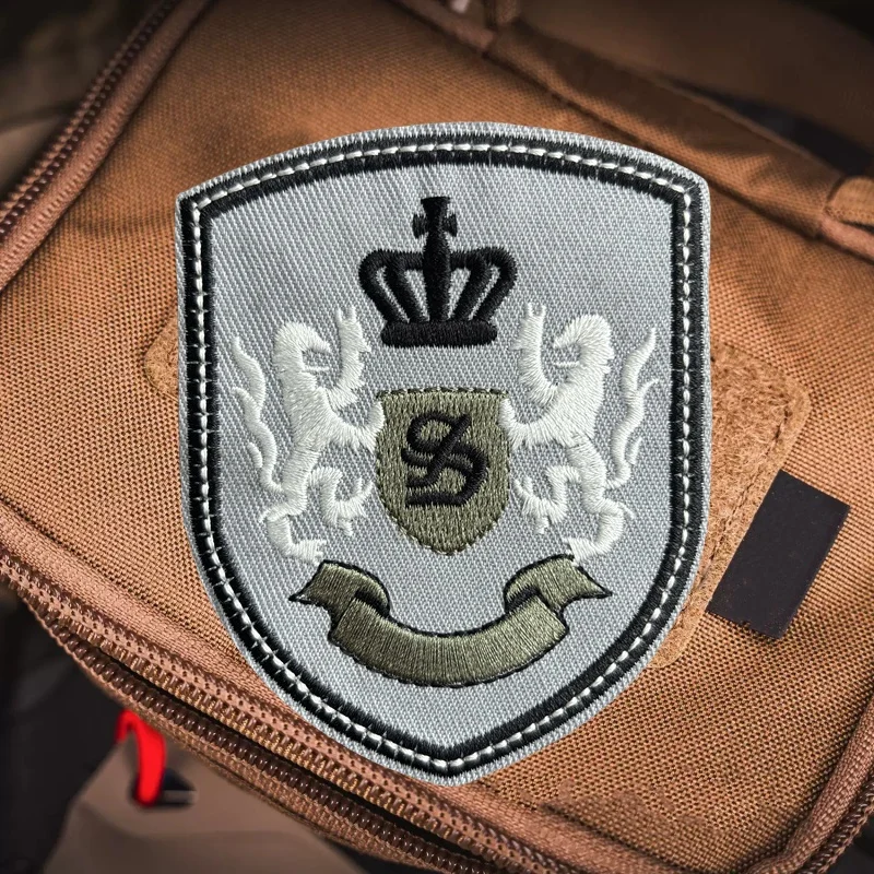 

Silver Black Rampant Lion Embroidery Patch on Clothes Tactical Morale Badge Hook Loop Military Backpack Stickers