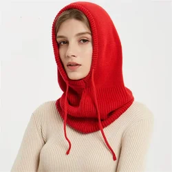 Winter Damen Hüte Unisex gestrickte Kapuze Kragen Mütze Mütze für Männer & Frauen Kordel zug einteilige Hüte wärmer Sturmhaube Mütze