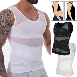 Mens Slimming Body Shaper Vest Gynecomastia Compression Shirts Tummy Control Sleeveless Undershirts Criss Cross Mesh Underwear