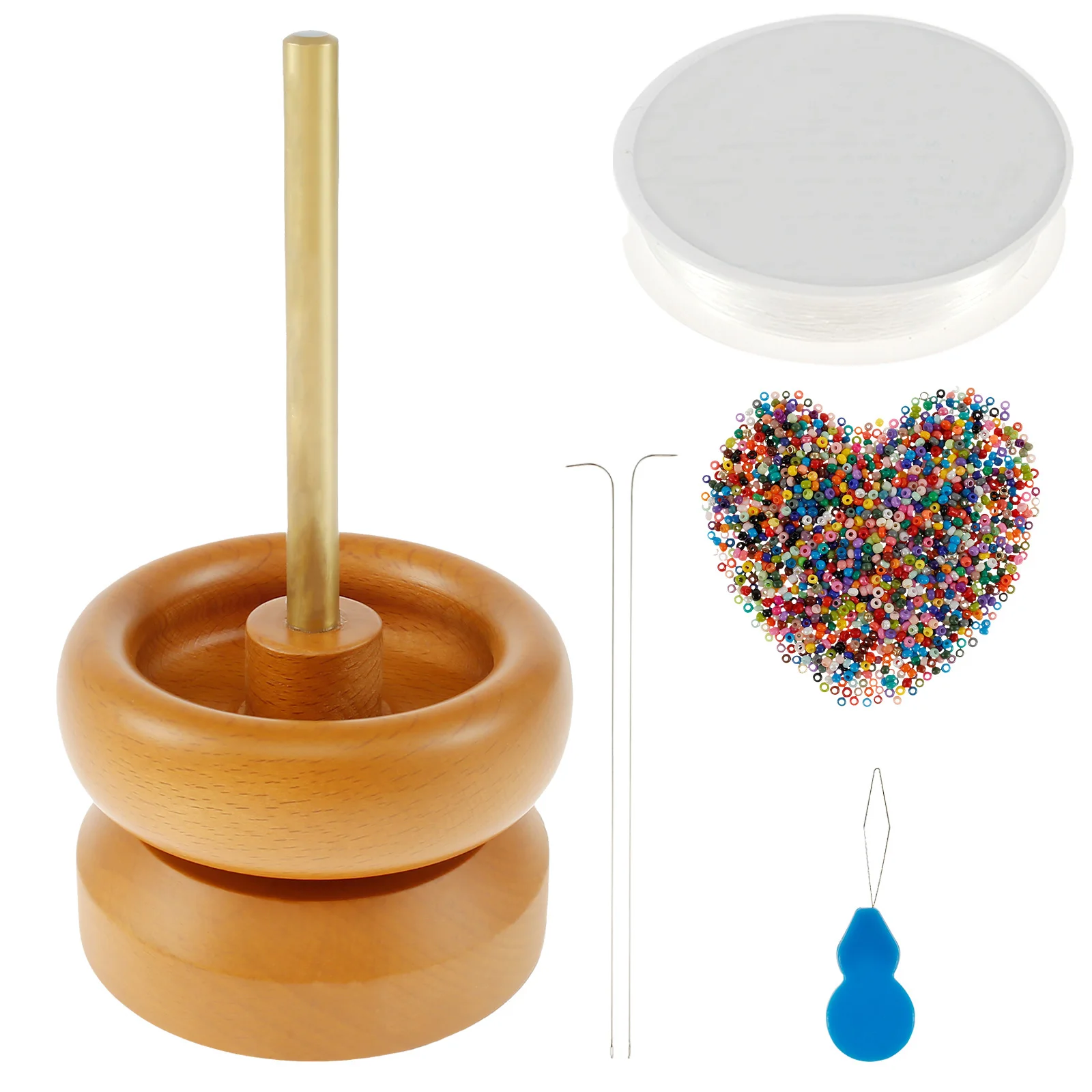 Bead Spinner Set with 2 Needles Labor Saving Bowl Bead Spinner Easy to Operate Reusable Wooden Bead Spinner Spin Beading Bowl