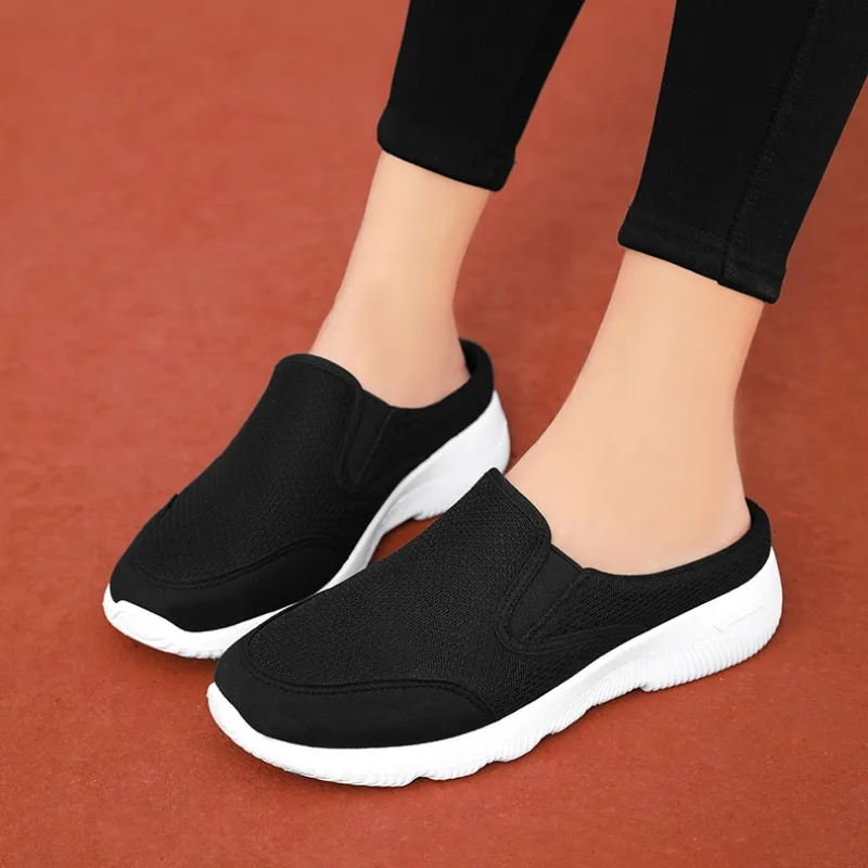 Women Mesh Half Slippers Spring New Fashion Women Casual Daily Home Lightweight Wear Resistant Commuting Red Half Slippers