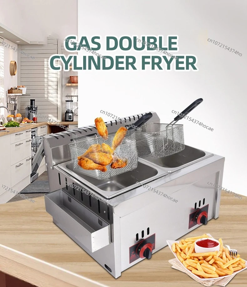 

12L Stainless Steel Gas - Fired Countertop Deep Fryer - Dual Tanks, for Fried Chicken & French Fries, Commercial Use