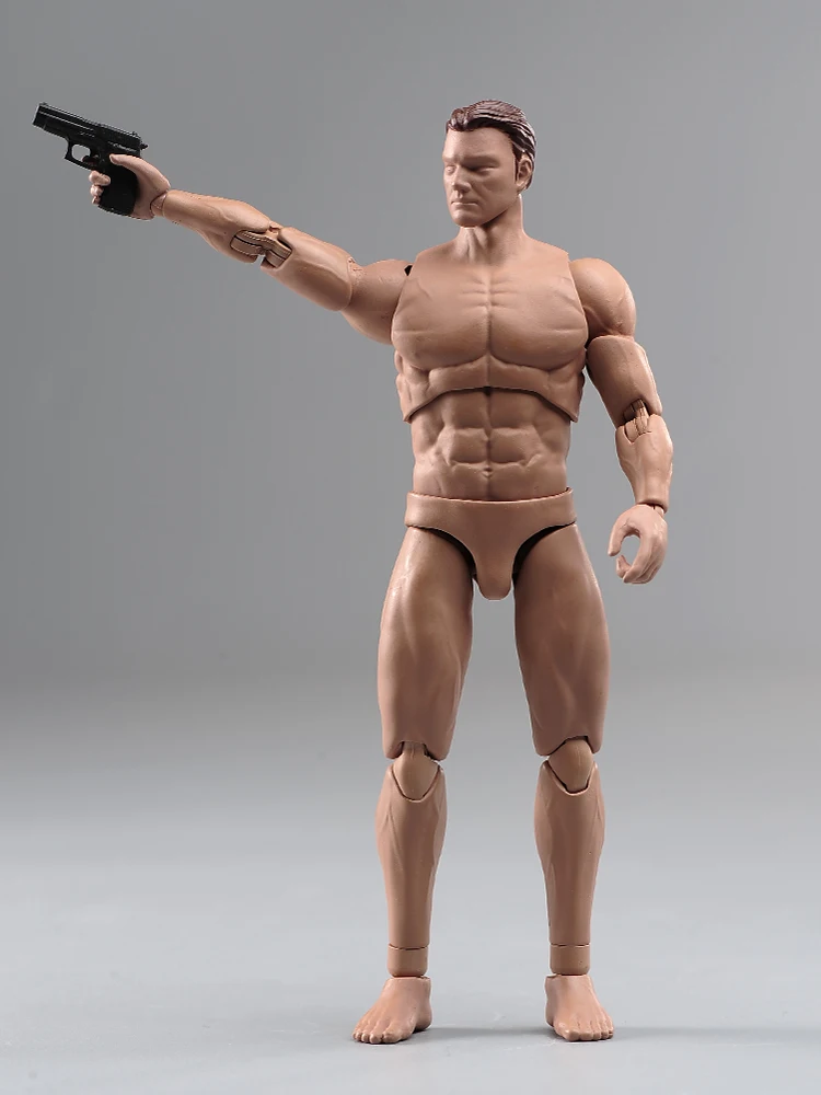 Corpo articulado super flexível com cabeça, boneco soldado masculino, figura de ação forte, modelo muscular, escala 1:12, 6''