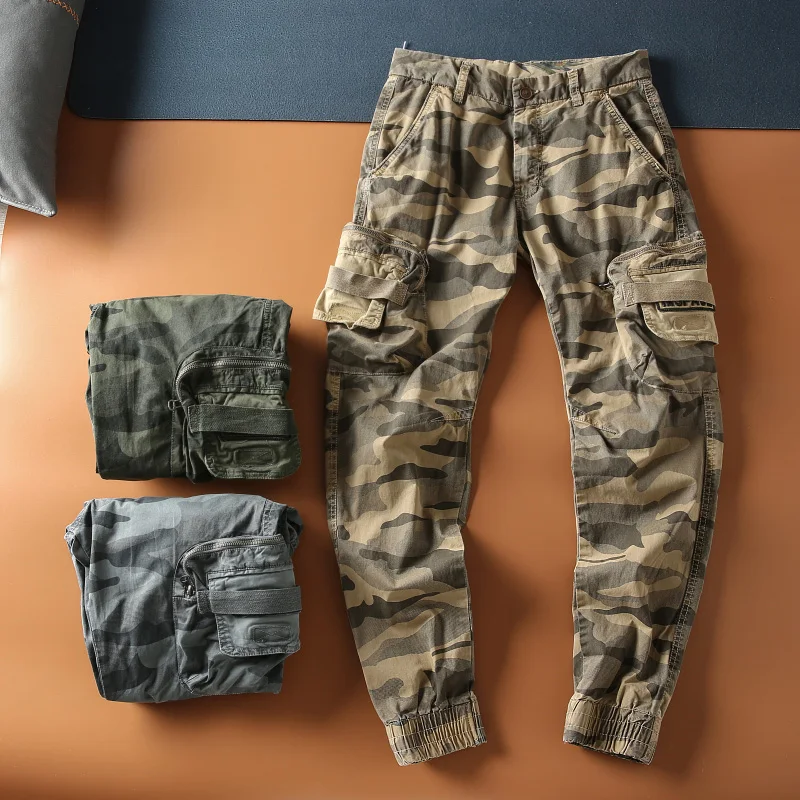 

American Sle Retro Camouflage Workwear Casual Pants for Men with Big kets Waed Cotton Loose Fit Trousers Trendy