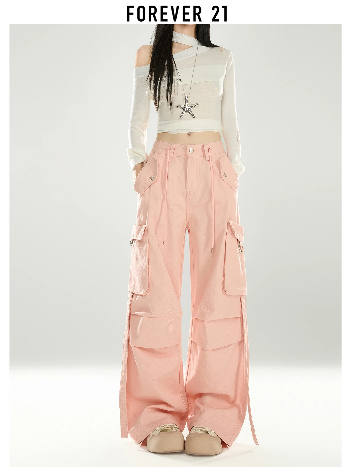 Forever 2 pantalons de travail roses femmes pliées à la mode Jazz danse en plein air Qui sec sport pantalons décontractés automne coupe ample jean