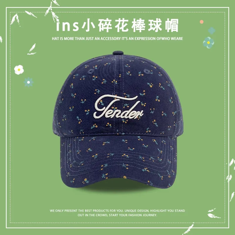 Cotton Floral Letter Embroidered Baseball Cap Women Korean Spring and Summer Outdoor Small Fresh Sunshade Adjustable Sports Hat