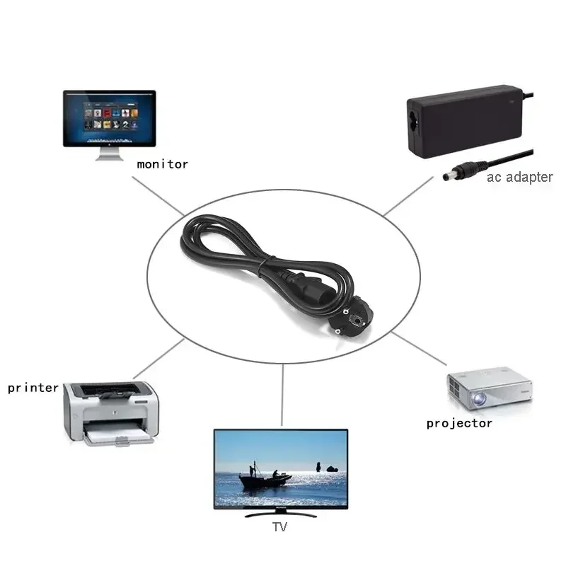 EU Power Cable 1.2m 1.5m 5ft 1.8m 5m Euro Type E/F Schuko Plug IEC C13 Power Supply Cable For PC Computer Monitor Printer TV