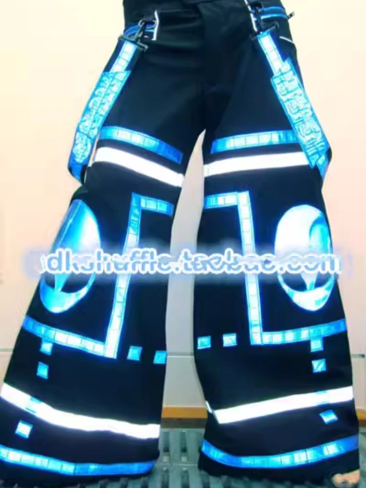 Alien Pattern Casual Pants Ghost Walk Costume Reflective Pants Shuffle Luminous Pants Hip-hot Dance Trousers Clothes 2024 New