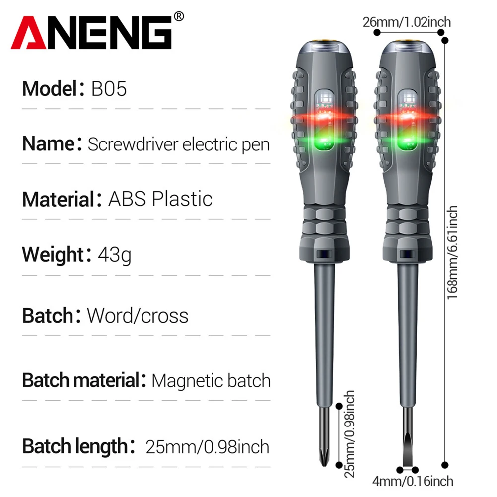 ANENG B05 Haushalts-Schraubendreher, tragbar, 2 Stück, multifunktionaler Schraubendreher, berührungsloser Induktions-Teststift, Elektriker-Werkzeuge