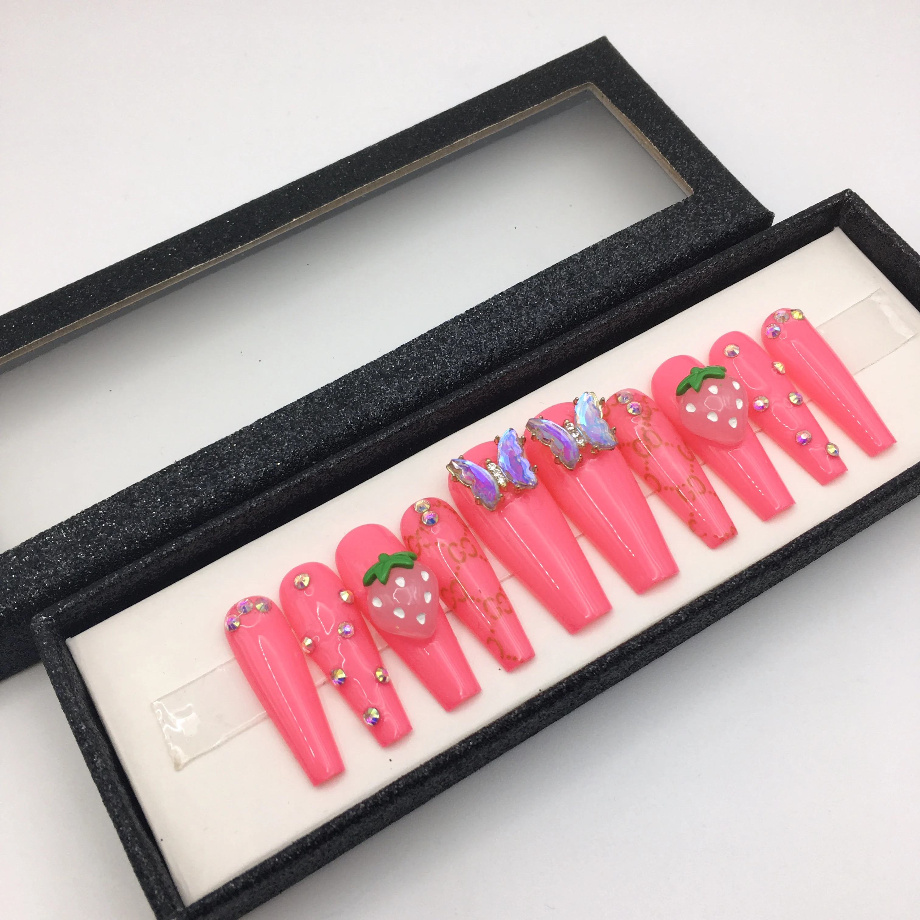 

10pcs Pink Style Press on Nails Medium Coffin Designs Detachable Acrylic Handmade Nails