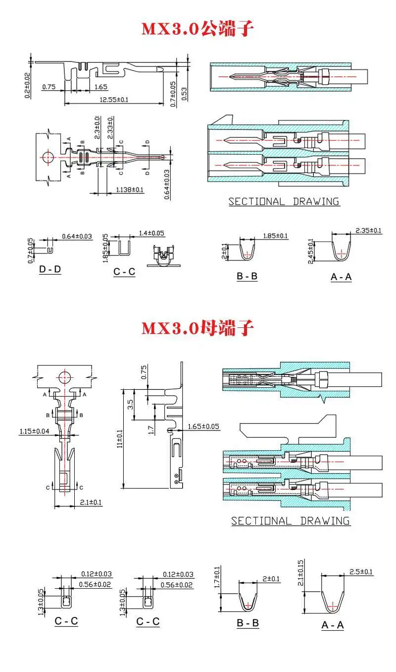 100 Stück MX3.0 Stecker- und Buchsenverbinder 43020 Kopf 43025 3mm Rastermaß Crimpfeder – Detail 1