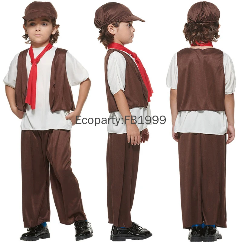 Costume Vintage pour enfants, garçon pauvre, gavroche médiéval, vêtements de Cosplay pour enfants, fête d'halloween, spectacle dramatique, Costumes de jeu de rôle