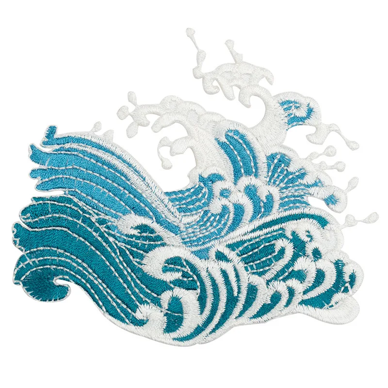 Patch ondulé symétrique bleu, accessoire brodé décoratif de Style chinois, bricolage, 1 pièce