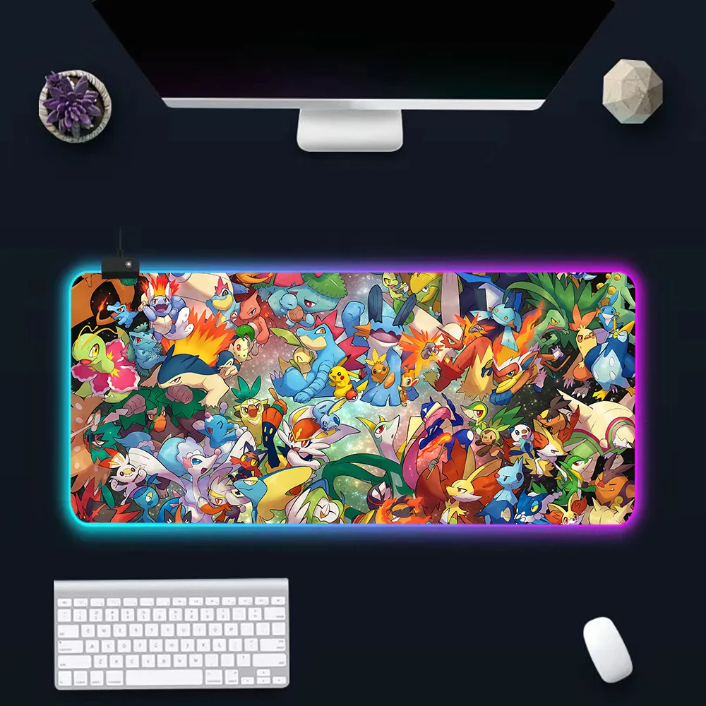 Cartoon C-Charmanders RGB PC Gamer Teclado Mouse Pad, LED Glowing Mouse Mats, Rubber Gaming Computer Mausepad, moda