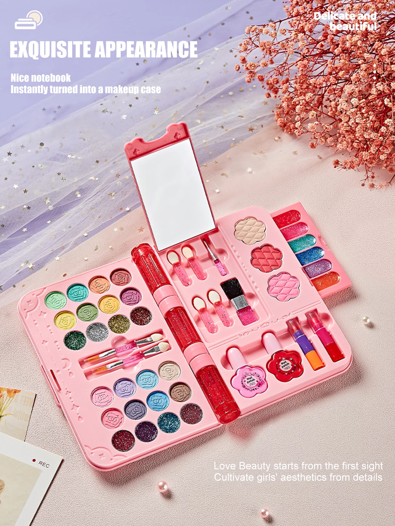 Kit trucco per bambini per ragazza Set di giocattoli lavabili per trucco con specchio Set di vestiti di bellezza Giocattoli per età 3 4 5 6 7 8 9 10 11 12 anni