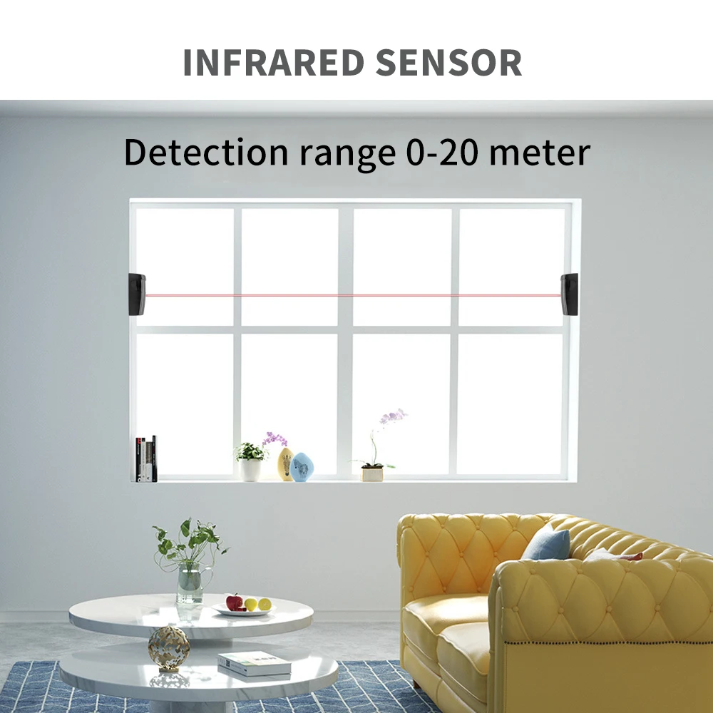 شعاع واحد إنذار بالأشعة تحت الحمراء يعمل بالبطارية كاشف إشارة البوابة التلقائي مستشعر لص الباب ABO #3
