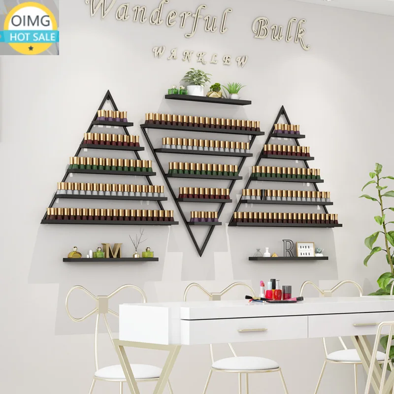 Art Iron Nail Polish Rack for Nail Salons - Triangular Nail Display Stand for Wall-mounted Wall Storage Rack