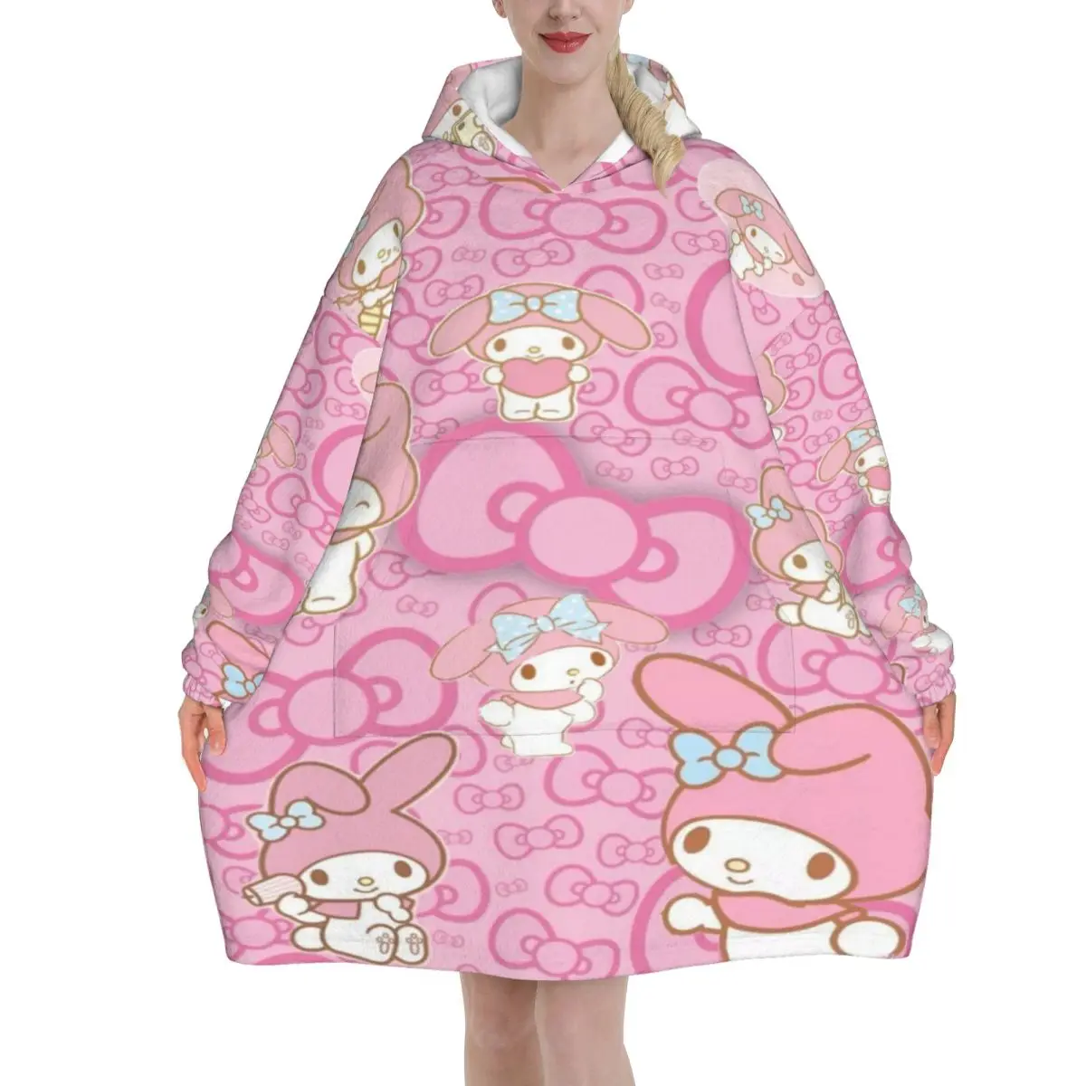 

My Melodys Christmas Winter Snow Santa Oversized Blanket Hoodie Sweatshirt Long Fleece Hooded Wearable Blanket with Large Pocket