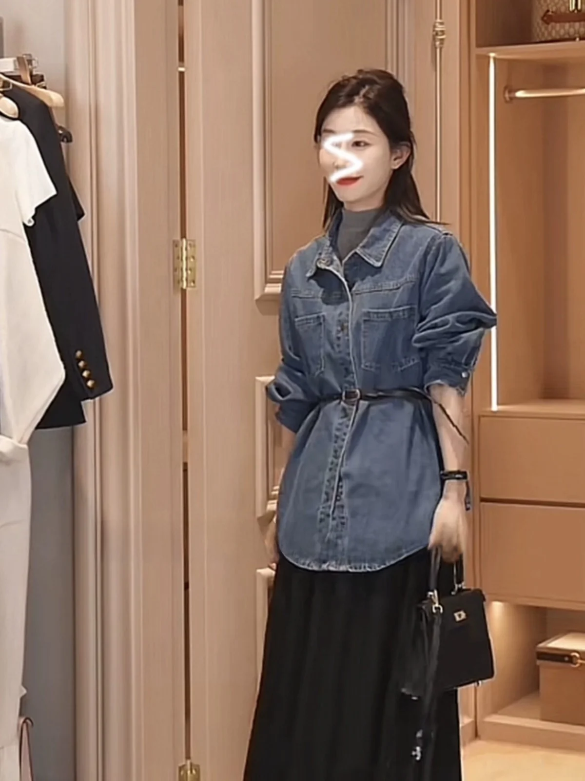 

Oajer Flagip Store Женская джинсовая куртка с длинными рукавами, осенне-зимняя, в гонконгском стиле, свободного кроя, для повседневной носки, из полиэстера.