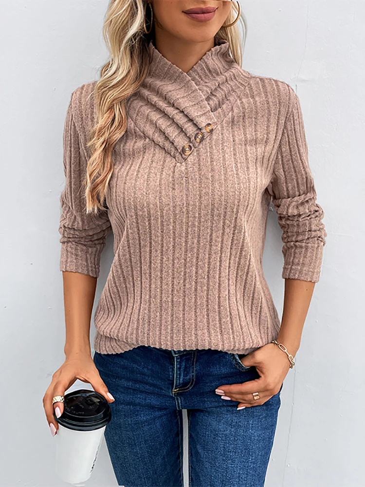 Maglietta per le donne magliette a maniche lunghe lavorate a maglia eleganti pullover a collo alto autunno inverno vestiti giovanili per le donne