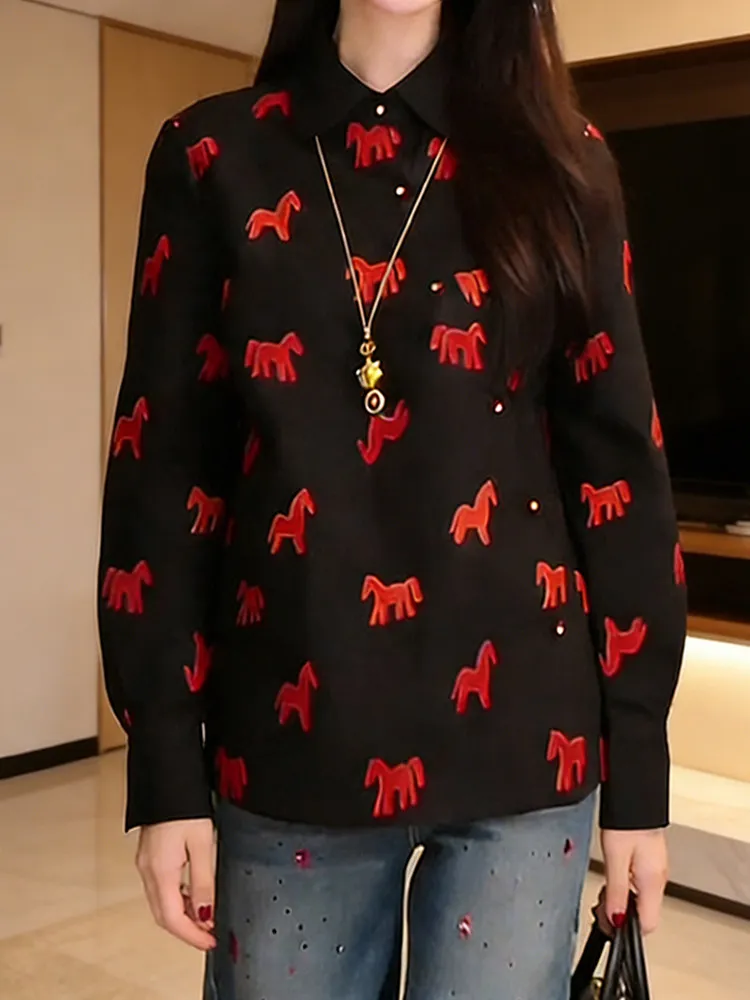 

Korean Sle Loose Casual irt Women's Faionable Collared Top Spring 2026 Slimming Versatile Youthful Trendy Long Sve