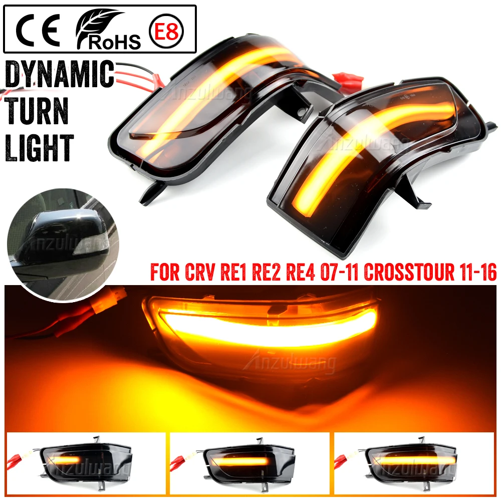 2pcs Dynamic Blinker For Honda CRV 2007-2011 CR-V III LED Turn Signal RE1 RE2 RE4 flowing Mirror light Arrow Crosstour 2012-2016