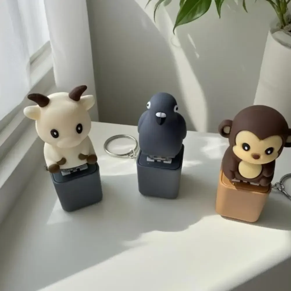1Pc New LED Light Sound Animal Clicker Keychain Cartoon Monkey Pigeon Lamb Donkey Pendant, Stress Relief Fidget Toy