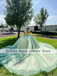 Green Tulle Sweetheart Quinceanera Dresses Ball Gowns 2025 Beaded Lace Appliques Sweet 16 Dress Customized Vestidos De 15 Anos
