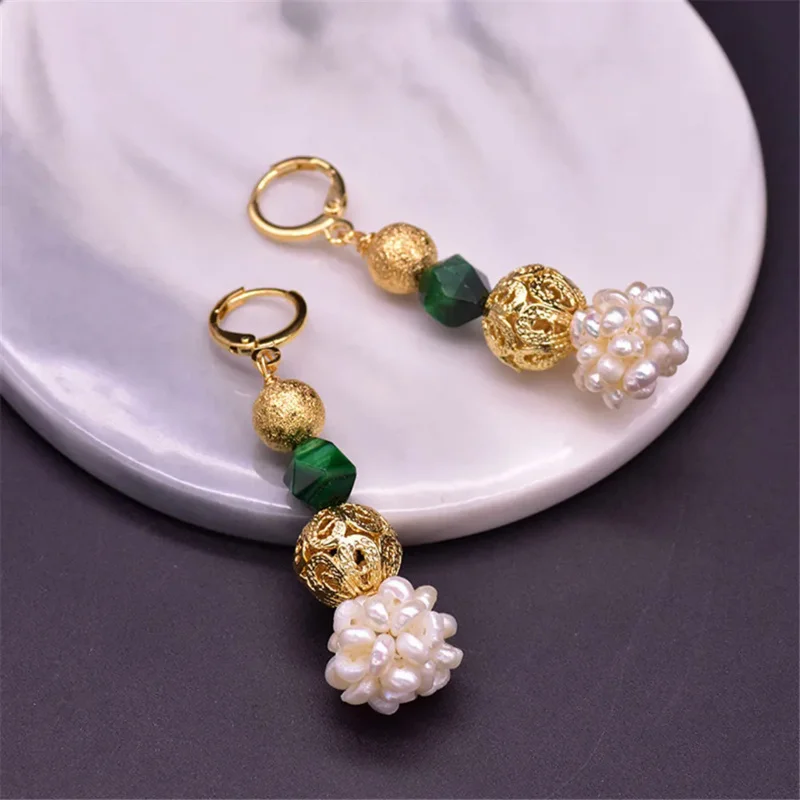 Ensemble de Boucles d'Oreilles en Œil de Tigre Vert Naturel, Bijoux Ethniques Européens et Américains, Vintage, Originaux, Faits à la Main, Breloques, pour Femme