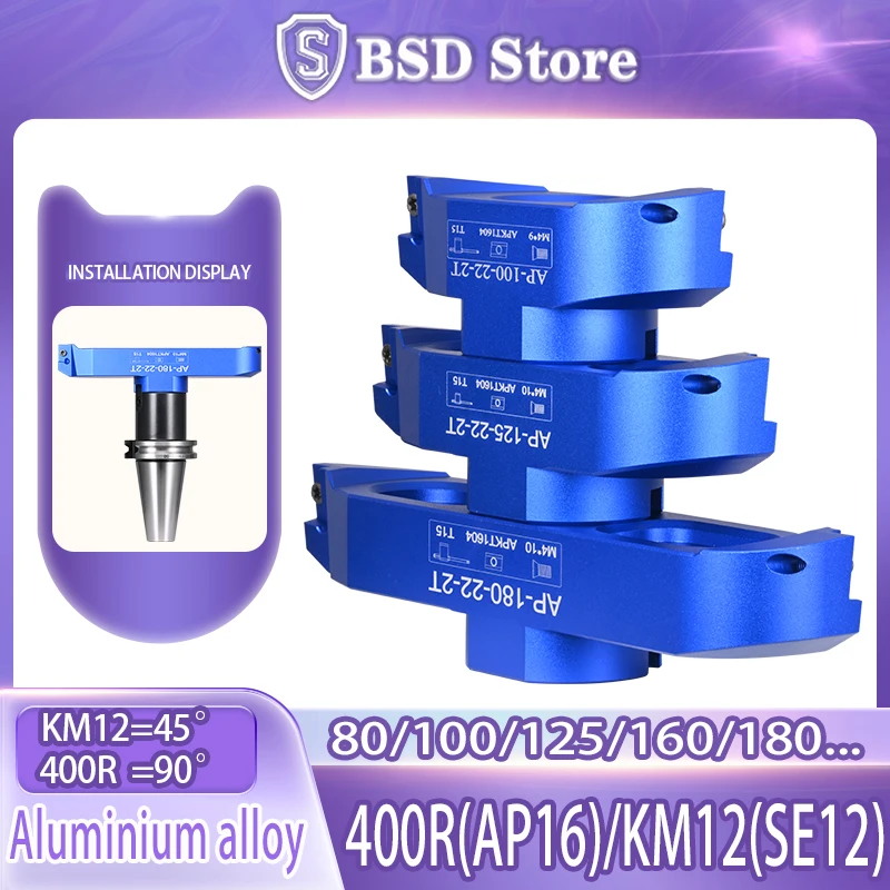 

BSD KM12 400R Right angle double-edge bridge aluminum alloy milling cutter head APKT1604 AP SE 90 ° 45 ° end face milling cutter