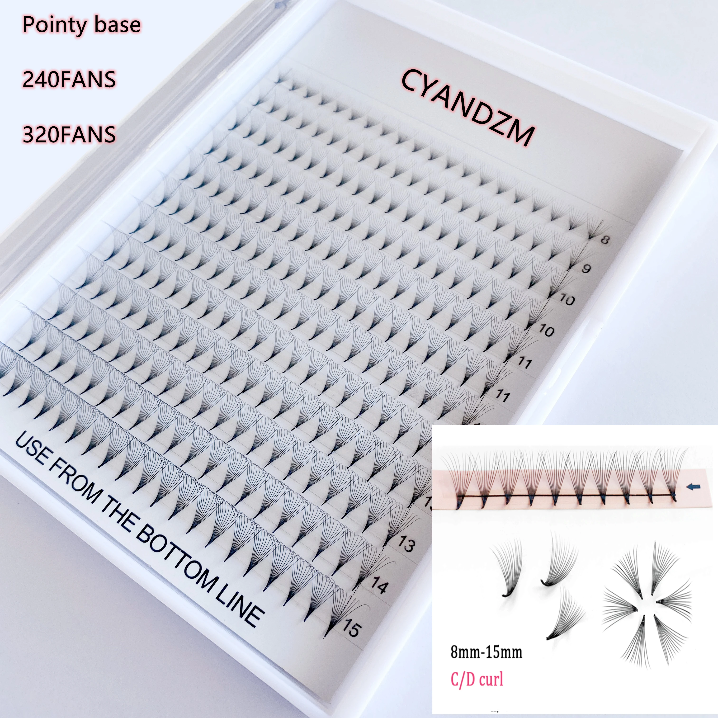 

CYANDZM Sharp Narrow Stem Premade Fans Eyelash Extension 0.05mm 7D 10D 120 Fans Thin Pointy Base Russian Fans Ready Volume