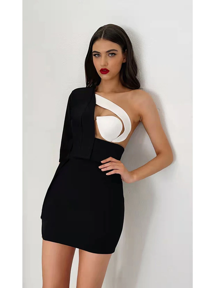 

2022 Fashion nva Women's Sexy One Shoulder Bodycon Backless Mini Bandage Dress Elegant Women Chic Evening Party Dresses