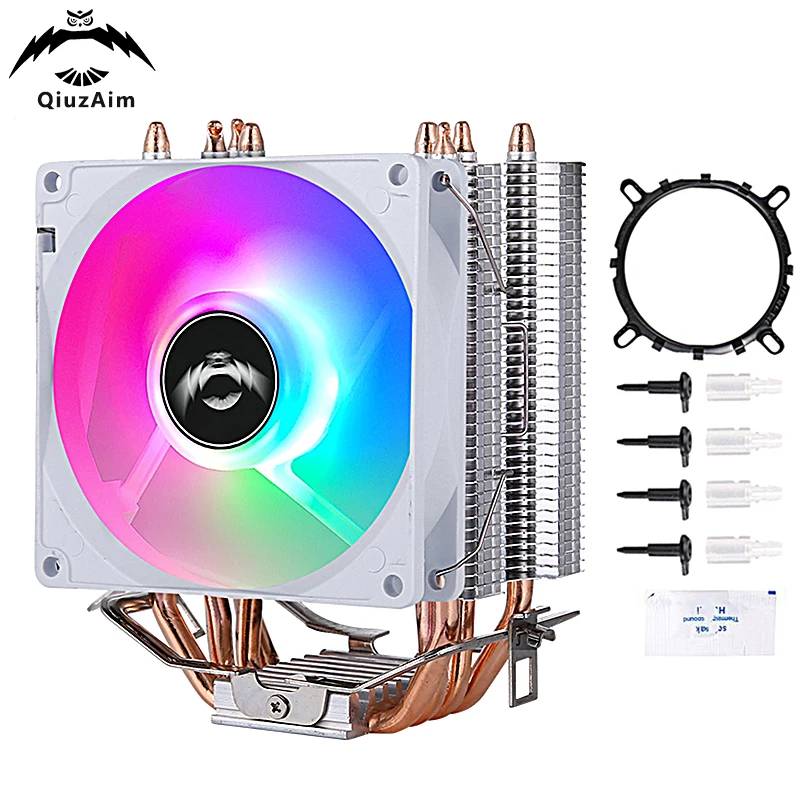 

QiuzAim PC Air-Cooled Radiator CPU Cooling PWM Fan 4 Heat Pipe Installing LGA775 115x 1200 1700 1366 1356 i3 i5 i7 AM4 AM5 AMD