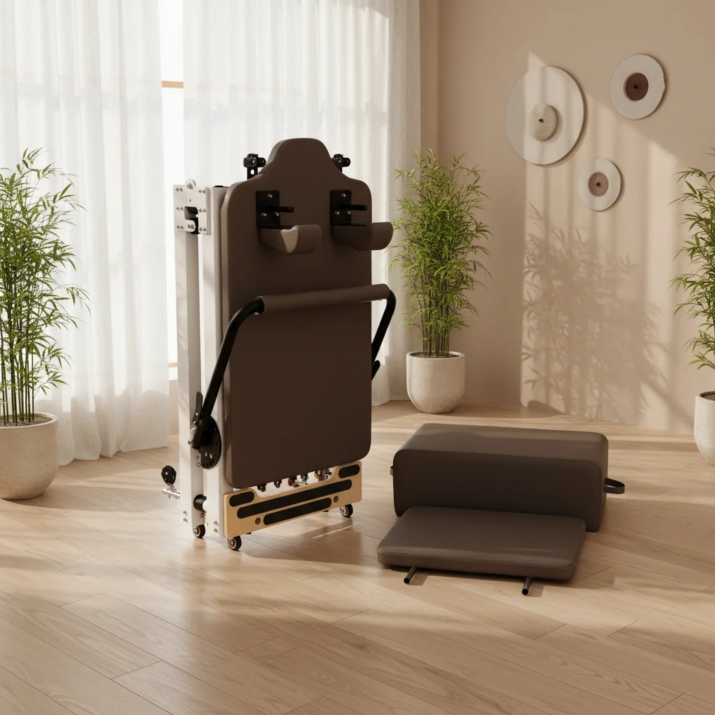 

Professional Foldable Aluminum Pilates Reformer, Low-Impact Springs for Rehabilitation & Postnatal Care