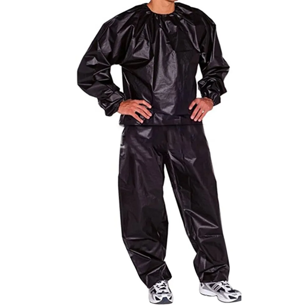 Lightweight PVC Sauna Suit Black Elastic Cuffs Workout Set Two Piece Full Body Training Outfit Gym Training