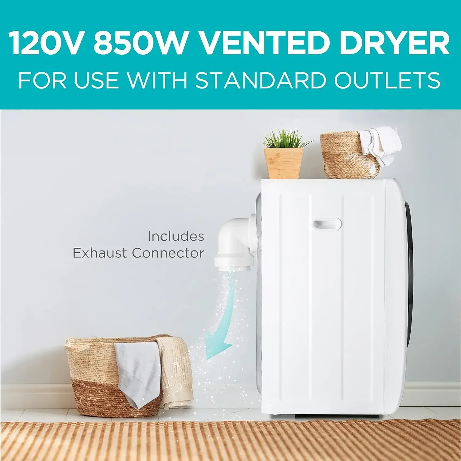 Compact Clothes Dryer, 1.5 Cu.  Ft. 850W Electric Dryer, 120V Vented Portable Dryer with Stainless Steel Drum, Mini Dryer for