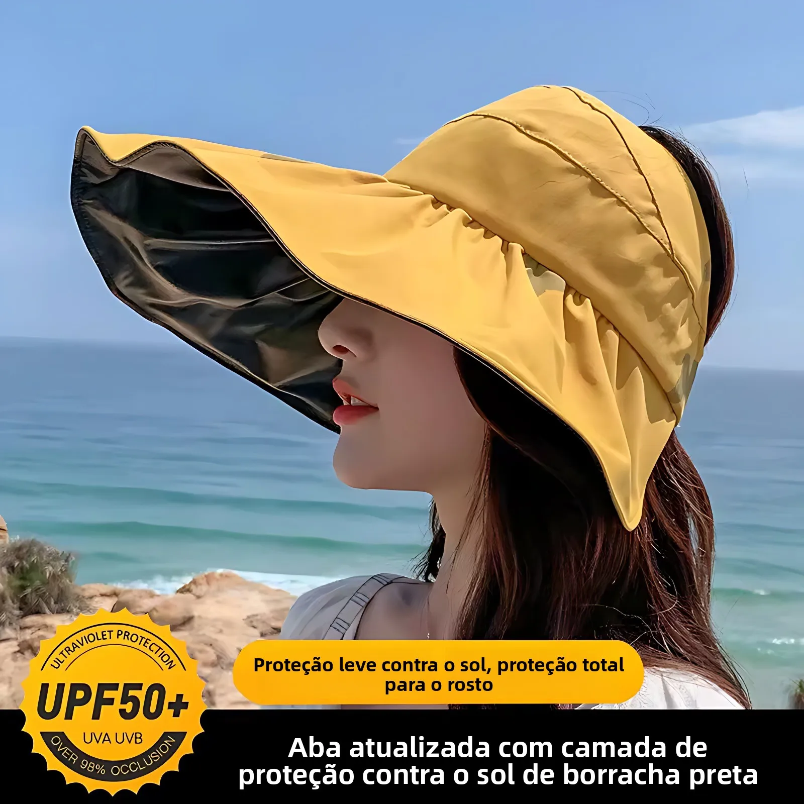 女性用夏用大型つば日よけ帽子-uvカット-折りたたみ式フィッシャーマンキャップ-ブラック-グルートップ-使い捨て保護帽子