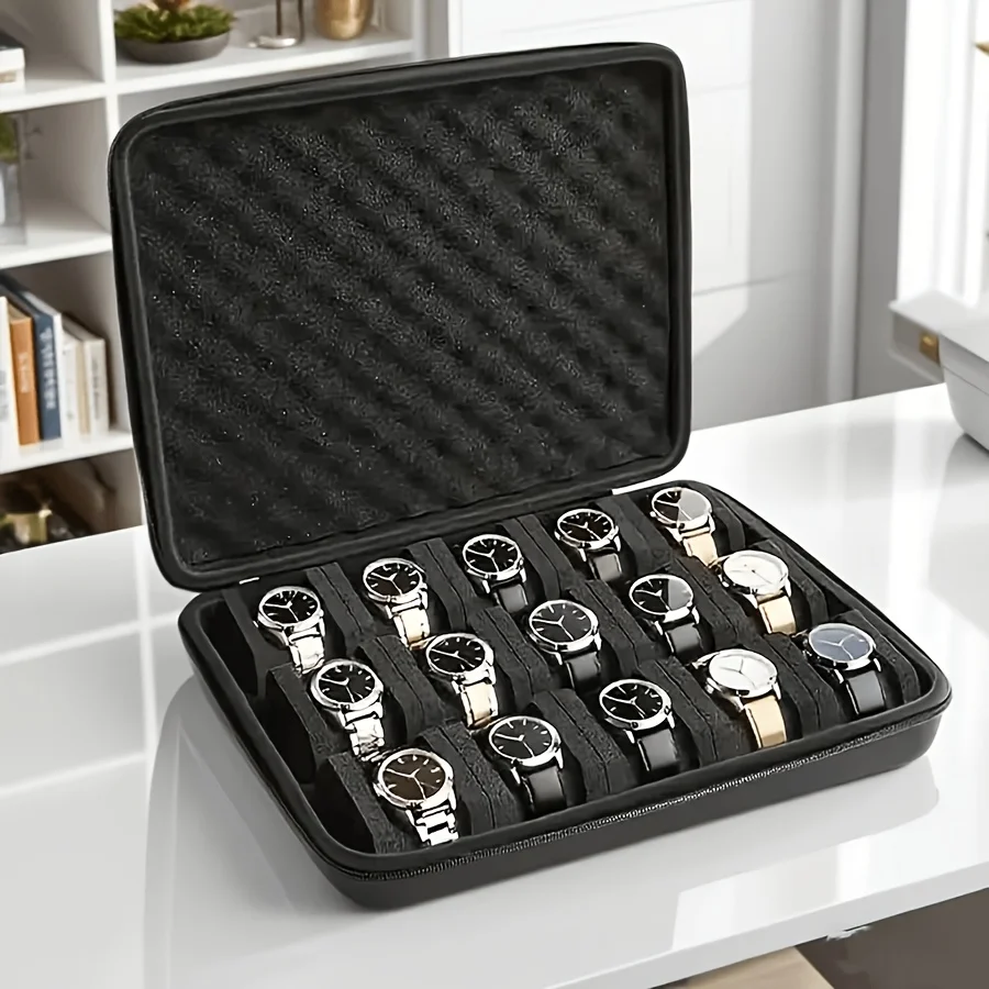 

A 15-slot Watch Storage Box/pouch, Portable Business Watch Organizer,Gift Box,Premium Hard-Shell Watch Storage Organizer Case
