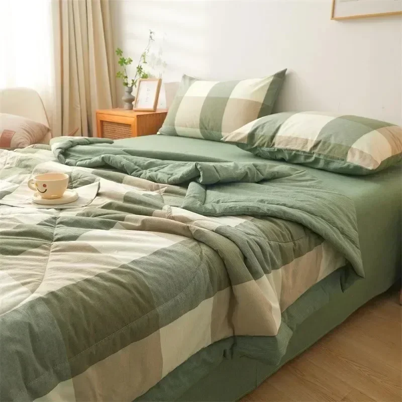 Washed Cotton Summer Quilt Solid Color Air Conditioning Blanket Easy Washable For Comfortable Sleep Twin Bed Fleece Blanket