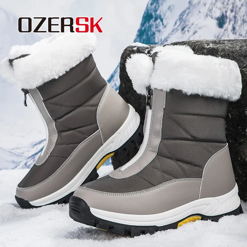 OZERSK Women Shoes New Snow Boots Zipper Non-Slip Platform Fashion Casual Fur Comfortable Handmade Plush Warm Boots For Women