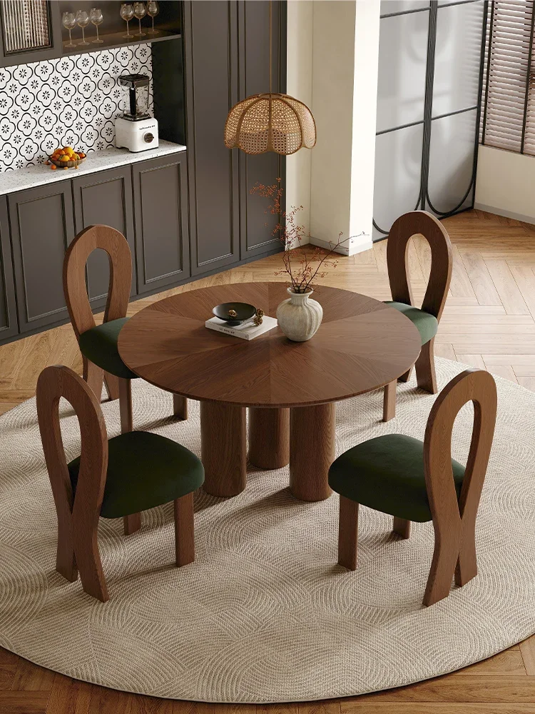 

Круглый стол из цельного дерева во французском древнем стиле, круглый обеденный стол и стул высокого класса для небольшой квартиры