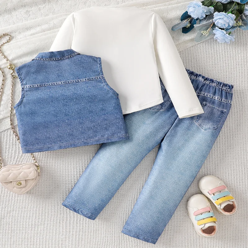 Girls Denim Style Three-Piece Set 2